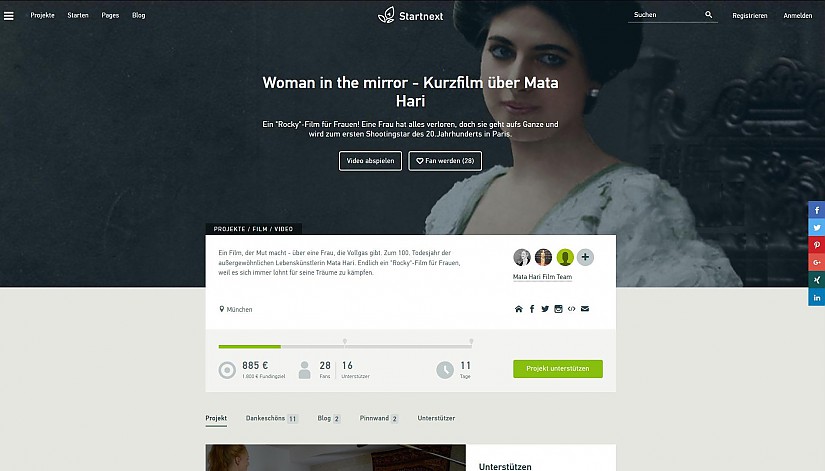 Das Filprojekt "Mata Hari" auf Startnext (Screenshot von www.startnext.com/mataharifilm, Stand: 20.02.2018, 18.47 Uhr)