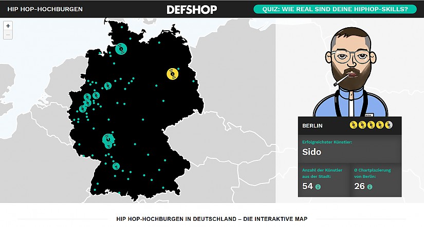 Hip Hop-Hochburgen - interaktive Map, Quelle: www.def-shop.com