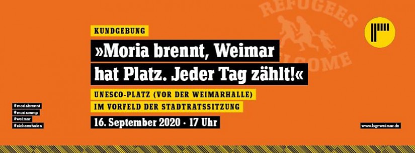 Flyer zur Kundgebung  »Moria brennt, Weimar hat Platz. Jeder Tag zählt!«