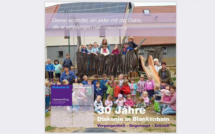Festschrift-Titelseite: 30-jähriges Jubiläum der Diakonie-Sozialstation Weimar-Blankenhain Festschrift-Titelseite: 30-jähriges Jubiläum der Diakonie-Sozialstation Weimar-Blankenhain