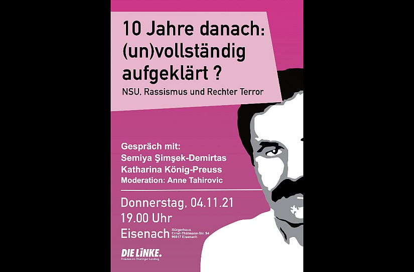 Flyer: NSU-Podiumsgespräch »Zehn Jahre danach: (un)vollständig aufgeklärt?«