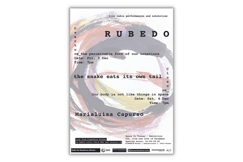 Veranstaltungsflyer: Projekts "R U B E D O – the snake eats its own tail".