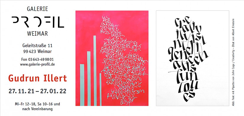 Ausstellungflyer: Buchkünstlerin Gudrun Illert, Quelle: Galerie Profil Ausstellungflyer: Buchkünstlerin Gudrun Illert, Quelle: Galerie Profil