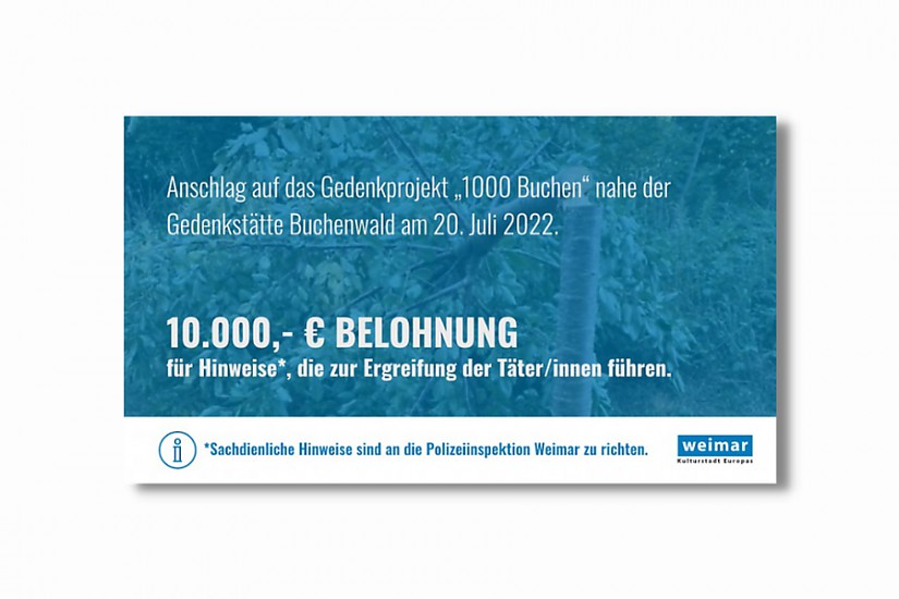 Stadt setzt Belohnung in Höhe von 10.000 Euro aus (Grafik: Stadt Weimar) 