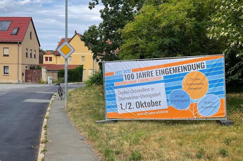 Oberweimar-Ehringsdorf wirbt für Ortsteilfest anlässlich des 100. Jahrestags der Eingemeindung (Quelle: Ortsteilrat Oberweimar-Ehringsdorf in Weimar)   