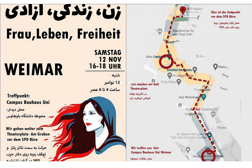 Veransatlungsflyer, Quelle: Instagram: @mahsaaminiweimar