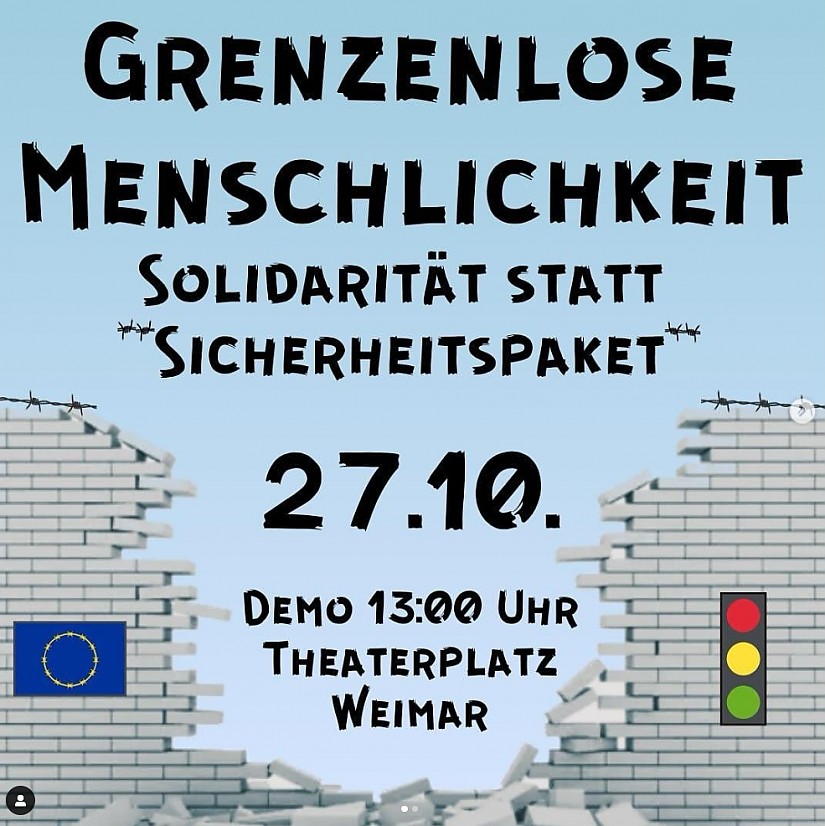 Demo-Flyer: Grenzenlose Menschlichkeit - Solidarität statt “Sicherheitspaket”!