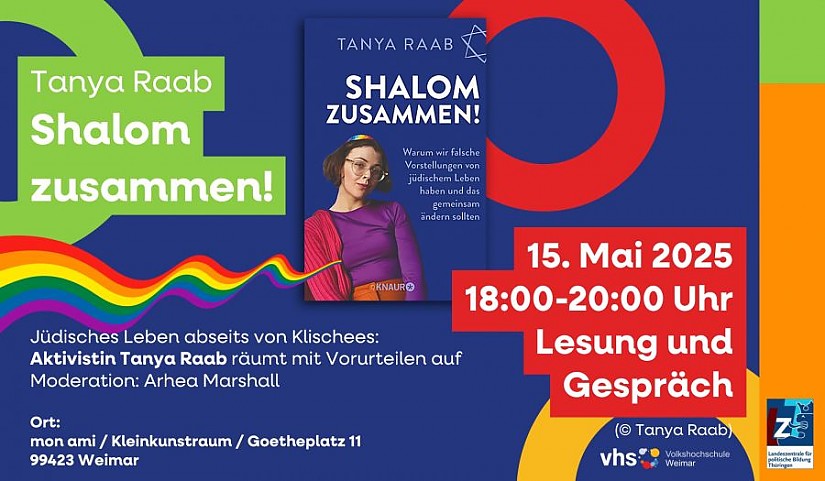 »Shalom zusammen!« | VHS Weimar lädt zur Lesung und Gespräch mit der Autorin Tanya Raab »Shalom zusammen!« | VHS Weimar lädt zur Lesung und Gespräch mit der Autorin Tanya Raab