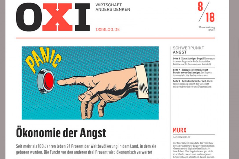 OXI Wirtschaftszeitung, Titelseite August 2018 | Quelle: oxiblog.de OXI Wirtschaftszeitung, Titelseite August 2018 | Quelle: oxiblog.de