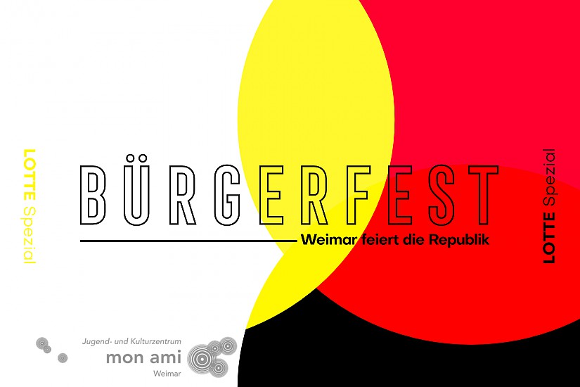 Bürgerfest im mon ami »Weimar feiert die Republik«, Grafik: Radio LOTTE/ Logo: mon ami