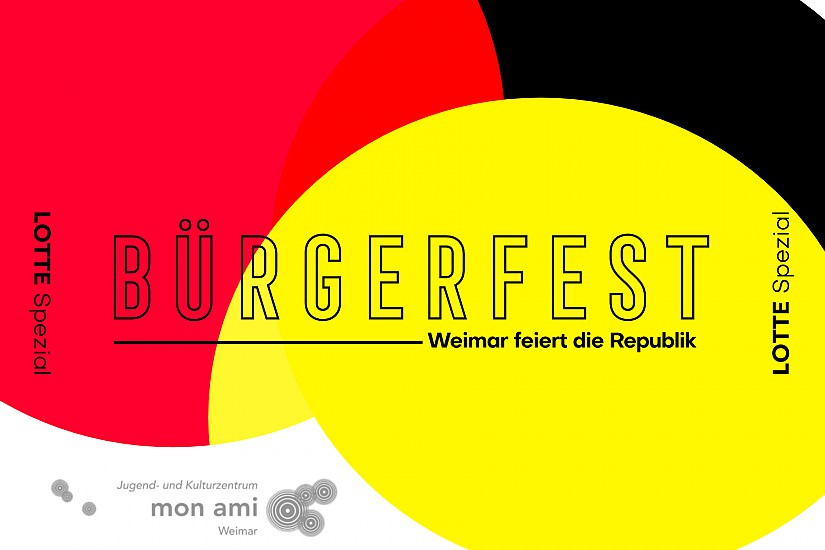 Bürgerfest im mon ami »Weimar feiert die Republik«, Grafik: Radio LOTTE/ Logo: mon ami