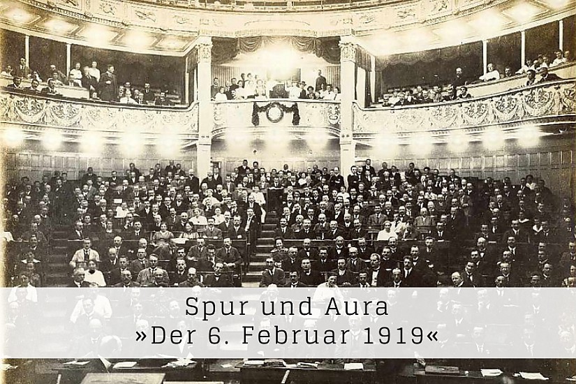 Bildquelle: Aufnahme während der Nationalversammlung 1919 im Deutschen Nationaltheater Weimar, Foto: Stadtmuseum Weimar