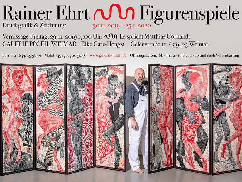 Galerie Profil Plakat zur Ausstellung »Figurenspiel(e)« des Künstlers Rainer Ehrt