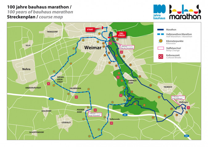 Streckenplan »100 Jahre Bauhaus Marathon«, Quelle: Website www.100-jahre-bauhaus-marathon.de