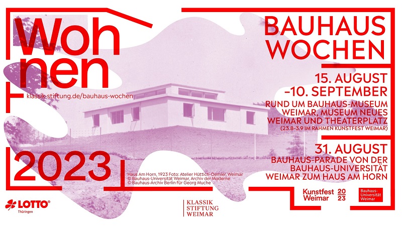 Flyer: Bauhaus-Wochen, 15. August bis 10. September (Quelle: Klassik Stiftung Weimar) Flyer: Bauhaus-Wochen, 15. August bis 10. September (Quelle: Klassik Stiftung Weimar)