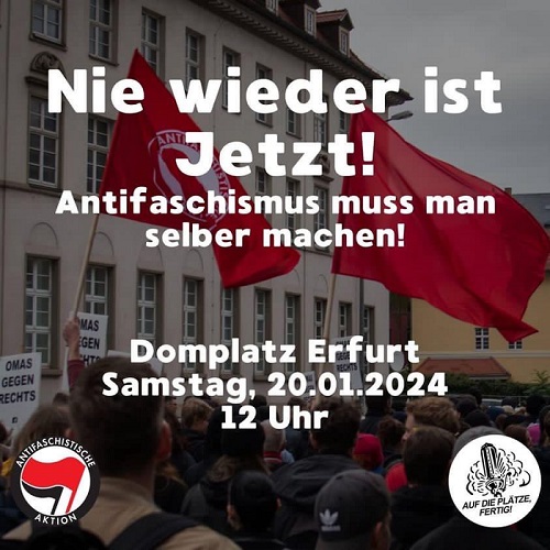 Flyer: Auf-die-Plätze-Bündnis ruft zur Demonstration auf, Erfurt, Domplatz 12 Uhr 