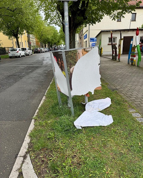 Beschädigtes Wahlplakat (Quelle: Bündnis 90 / Die Grünen Weimar)