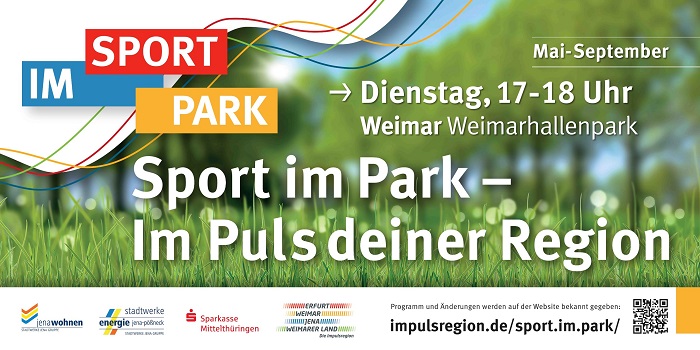Flyer: "Sport im Park", Dienstag 17 bis 18 Uhr im Weimarhallenpark, Mai bis September Flyer: "Sport im Park", Dienstag 17 bis 18 Uhr im Weimarhallenpark, Mai bis September