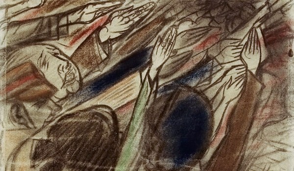 Kohle- und Pastellzeichnung „Fanatische Wesen“ von Alfred Ahner, Mitte der 1930er Jahre, 60,4 x 47,4 cm, Quelle: Stiftung Gedenkstätten Buchenwald und Mittelbau-Dora