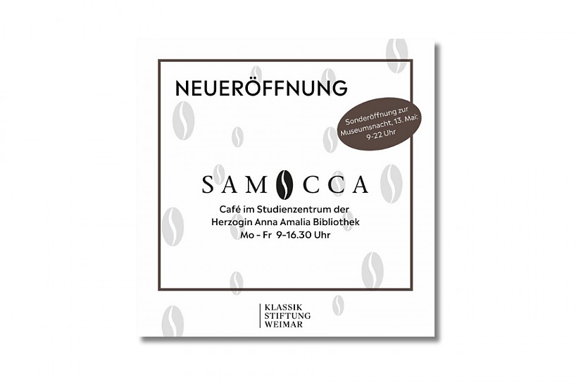 Eröffnungs-Flyer: »SAMOCCA-Café«, Klassik Stiftung Weimar Eröffnungs-Flyer: »SAMOCCA-Café«, Klassik Stiftung Weimar