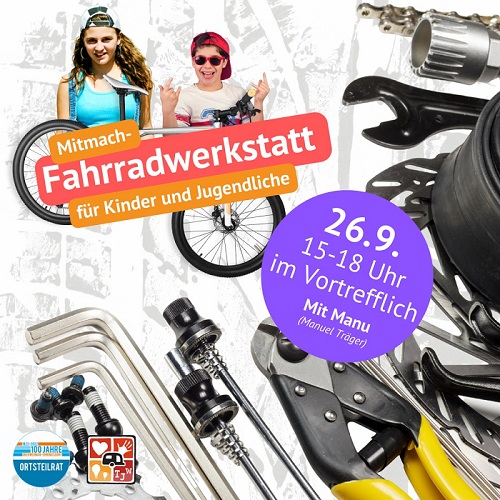 Flyer: Mitmach-Fahrradwerkstatt im Jugendclub "Vortrefflich" Flyer: Mitmach-Fahrradwerkstatt im Jugendclub "Vortrefflich"